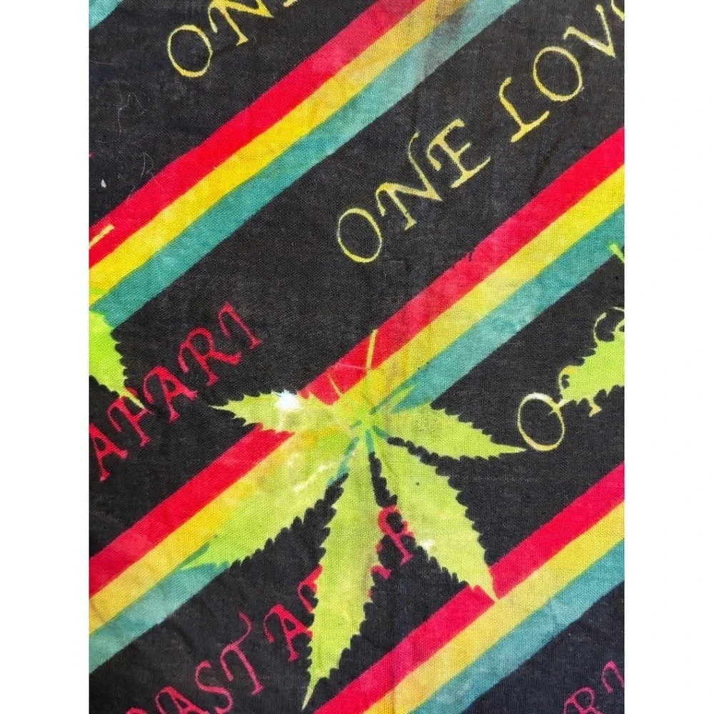 Men's Rasta One Love Bandana Scarf Cotton 21 X 21 Reggae Weed Leaf